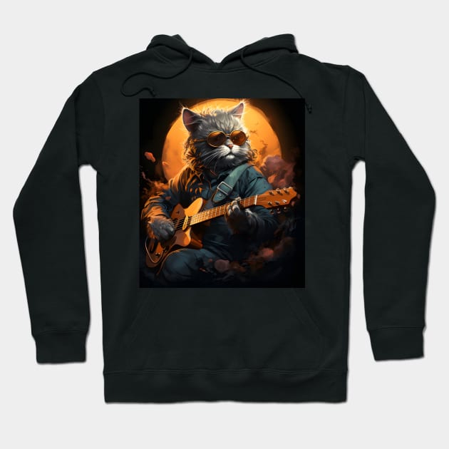 Cat Guitar - Animals Playing Musical Instruments Hoodie by VisionDesigner